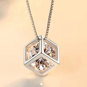 Hollow Cubic Shape Pendant Necklace Shiny Zircon