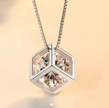 Hollow Cubic Shape Pendant Necklace Shiny Zircon