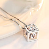 Hollow Cubic Shape Pendant Necklace Shiny Zircon