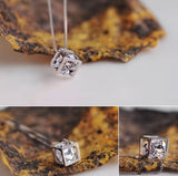 Hollow Cubic Shape Pendant Necklace Shiny Zircon