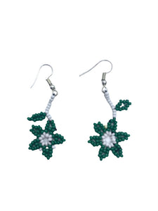 Flower Drop Earrings (White/Green)